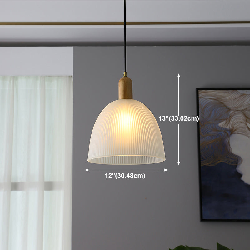Modern Minimalist Glass Hanging Light Wooden Pendant Lighting Fixture for Sitting Room
