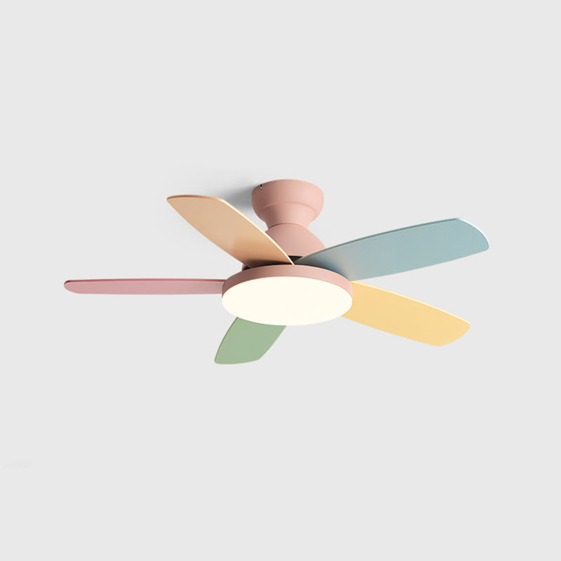 5-Blade Colorful Fan Light Macaron Child Room Semi Flush Mount Light Fixture