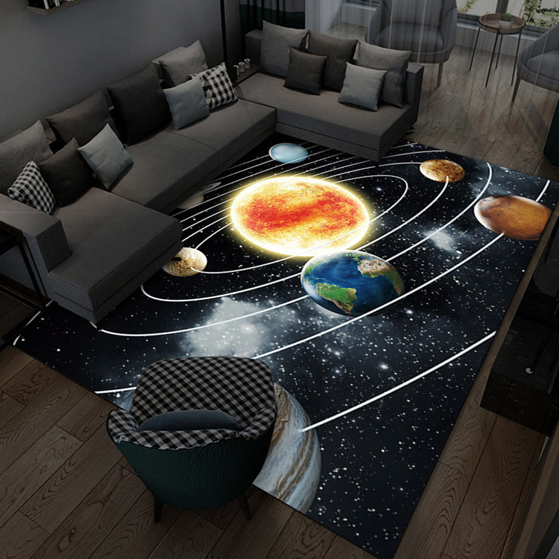 Blue Novelty Rug Polyester Universe Rug Non-Slip Backing Rug for Living Room