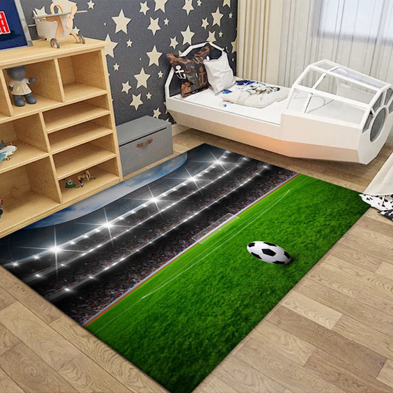 Rapis moderne vert Polyester Football Field Tapis lavable pour le salon