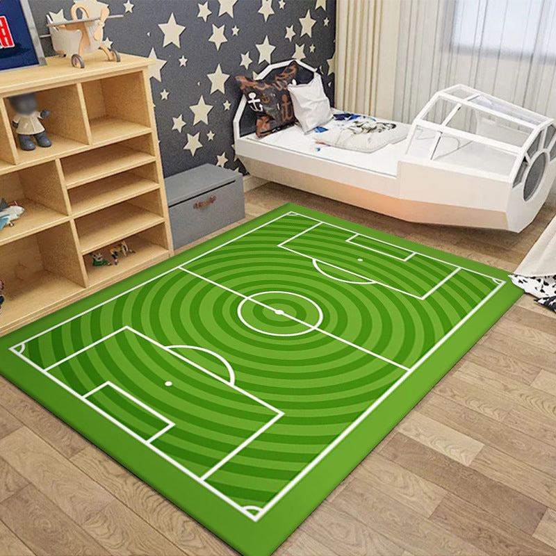 Rapis moderne vert Polyester Football Field Tapis lavable pour le salon