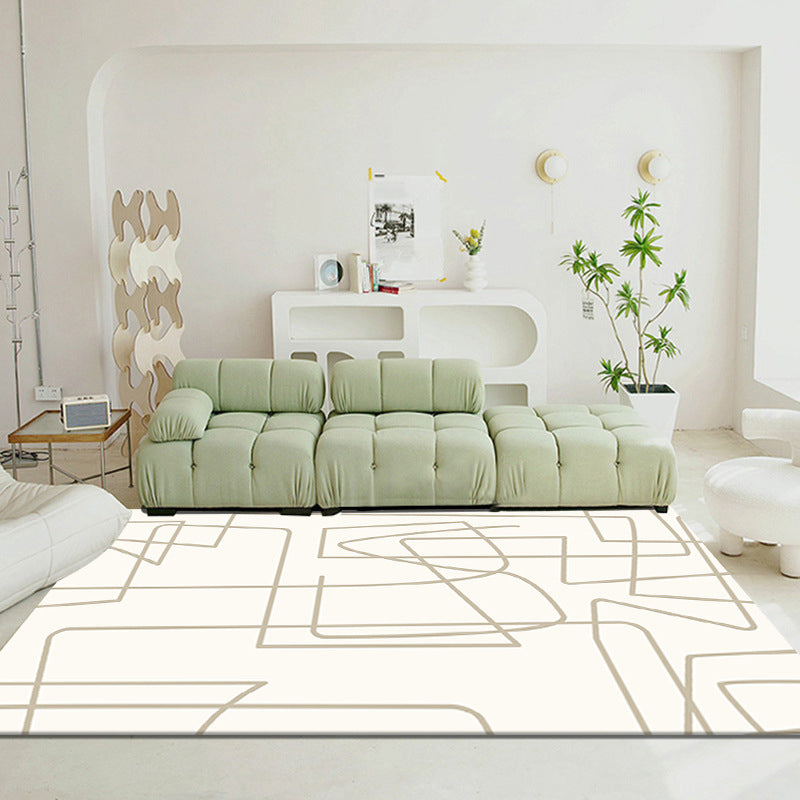 Light Brown Modern Rug Polyester Line Rug Stain Resistant Rug for Home Decor