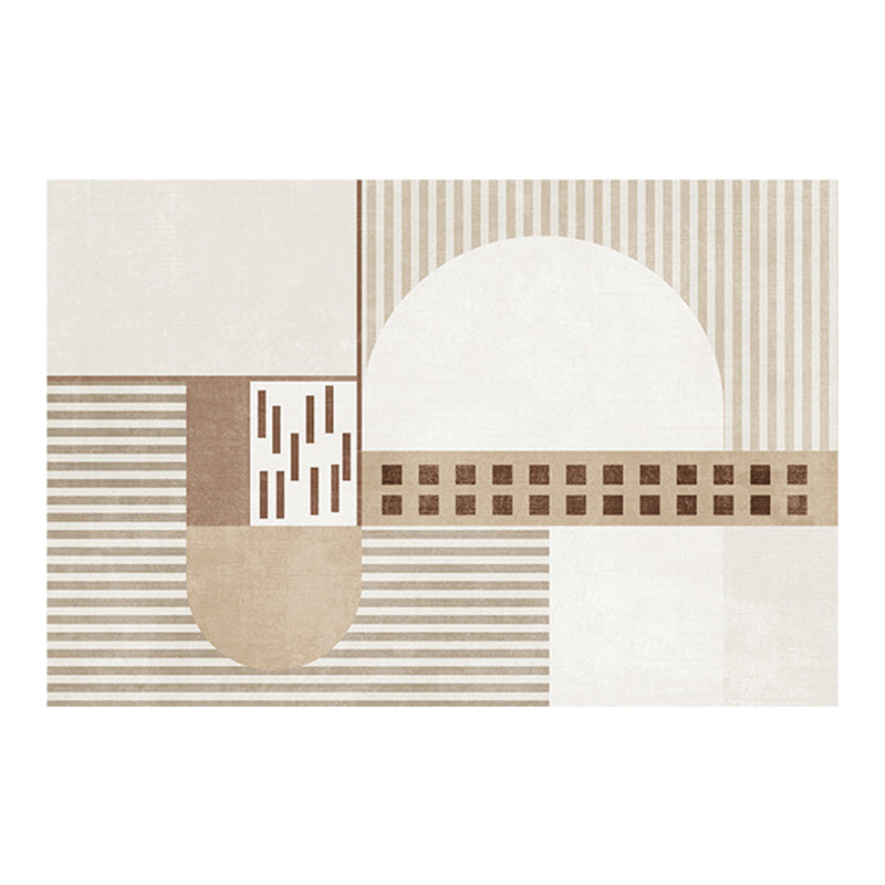 Light Brown Modern Rug Polyester Line Rug Stain Resistant Rug for Home Decor