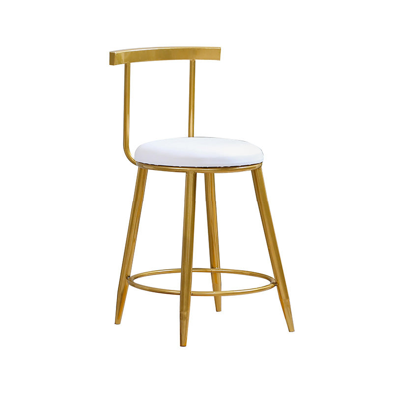 Glam Round Counter Bar Stool White Leather Bar Stool with Footrest in Gold