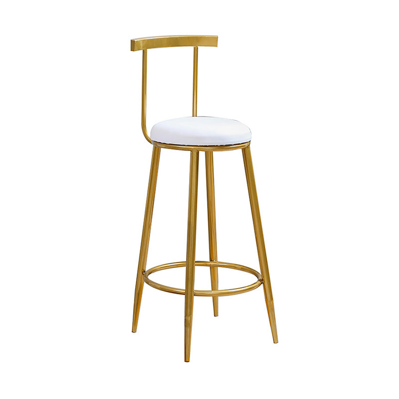 Glam Round Counter Bar Stool White Leather Bar Stool with Footrest in Gold