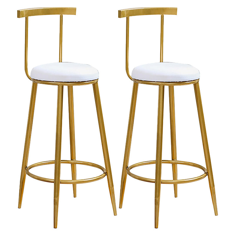 Glam Round Counter Bar Stool White Leather Bar Stool with Footrest in Gold