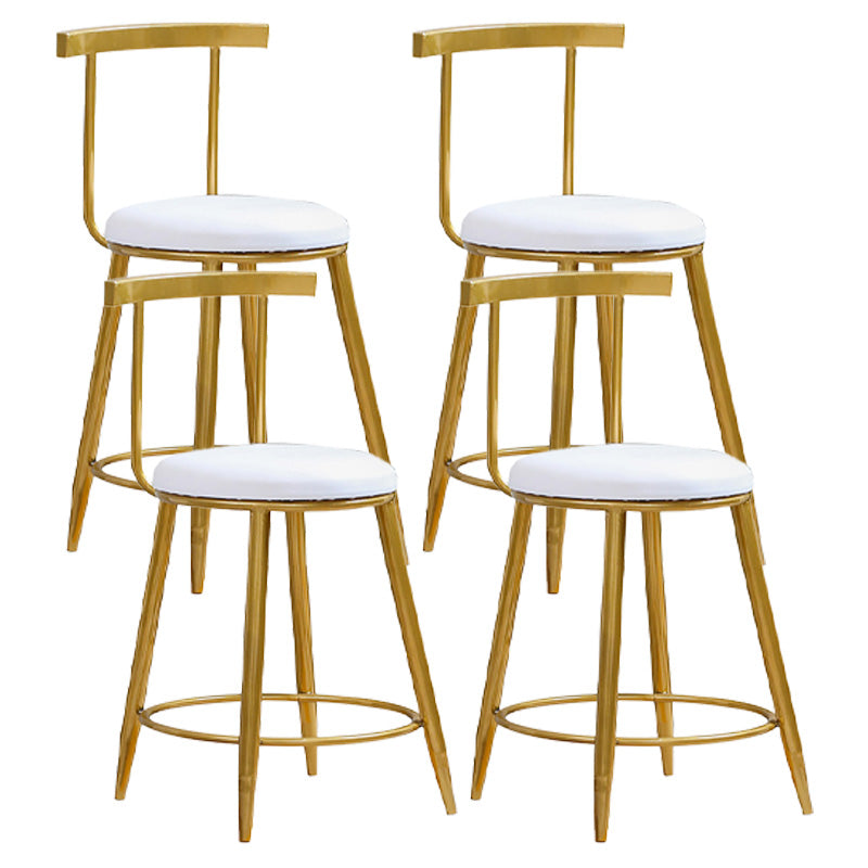 Glam Round Counter Bar Stool White Leather Bar Stool with Footrest in Gold