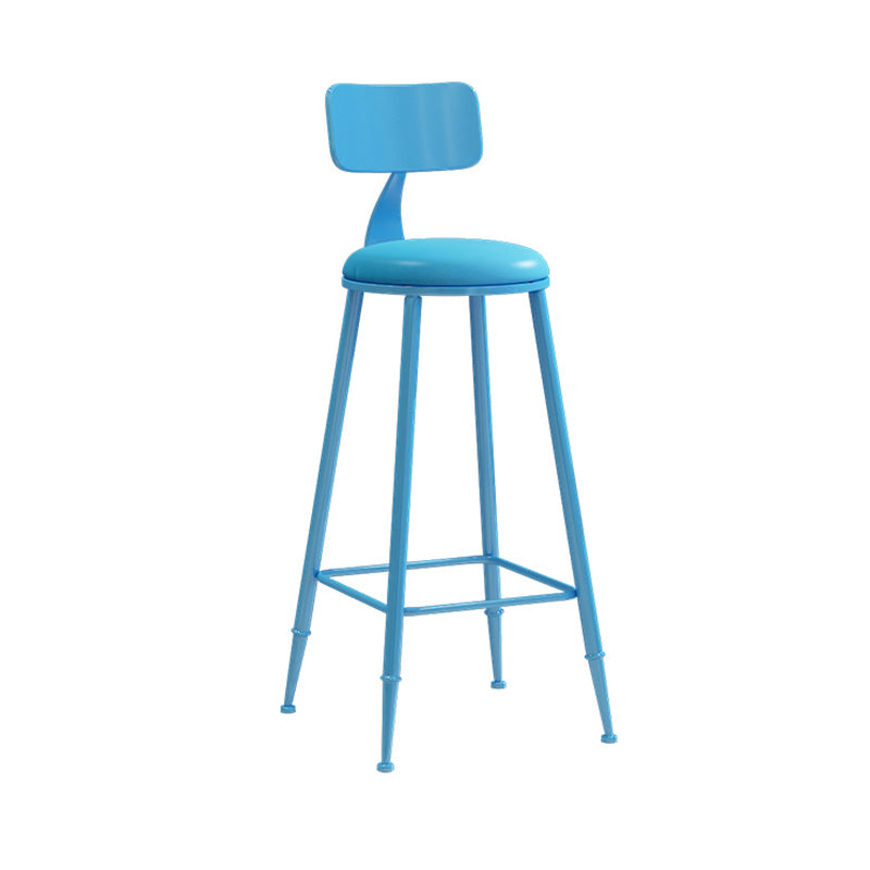 Modern Armless Backrest Counter Stool Iron Dessert Shop Bar Stool with Leather Cushion