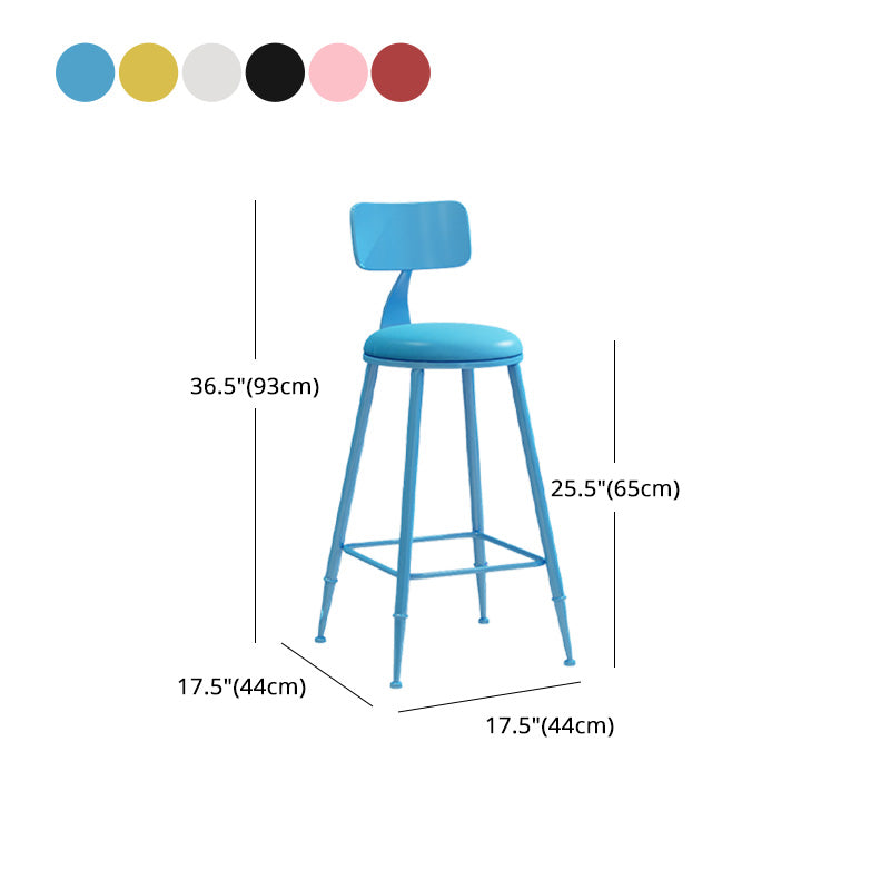 Modern Armless Backrest Counter Stool Iron Dessert Shop Bar Stool with Leather Cushion