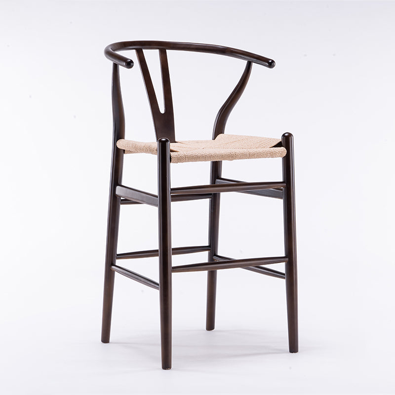 Scandinavian Wood Counter Stools Low Back Indoor Single Bar Stool with 4 Legs