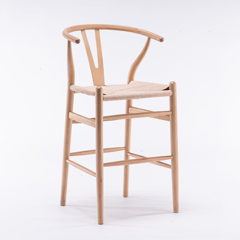 Scandinavian Wood Counter Stools Low Back Indoor Single Bar Stool with 4 Legs