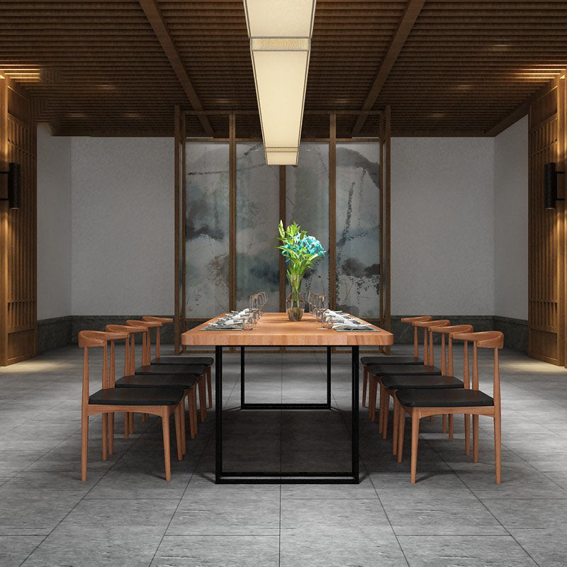 Rectangular 1/2/9 Pieces Dining Set Natural and Black Windsor Back Chair Set for Kitchen