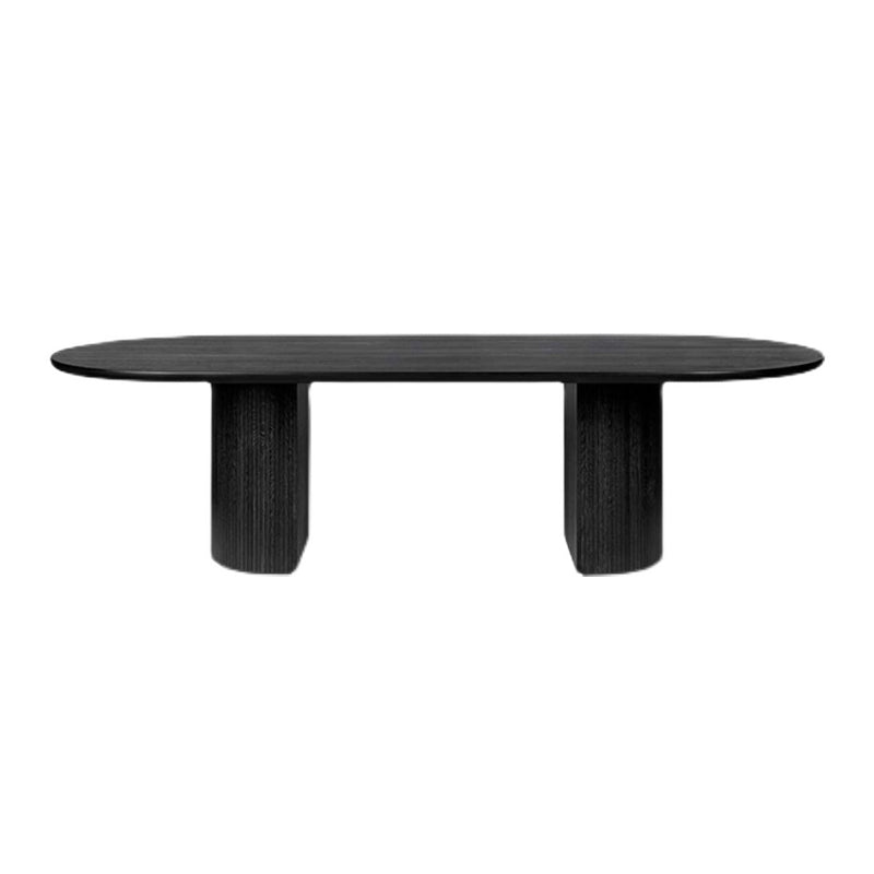 Mesa moderna ovalada con pedestal doble, mesa fija de madera maciza negra