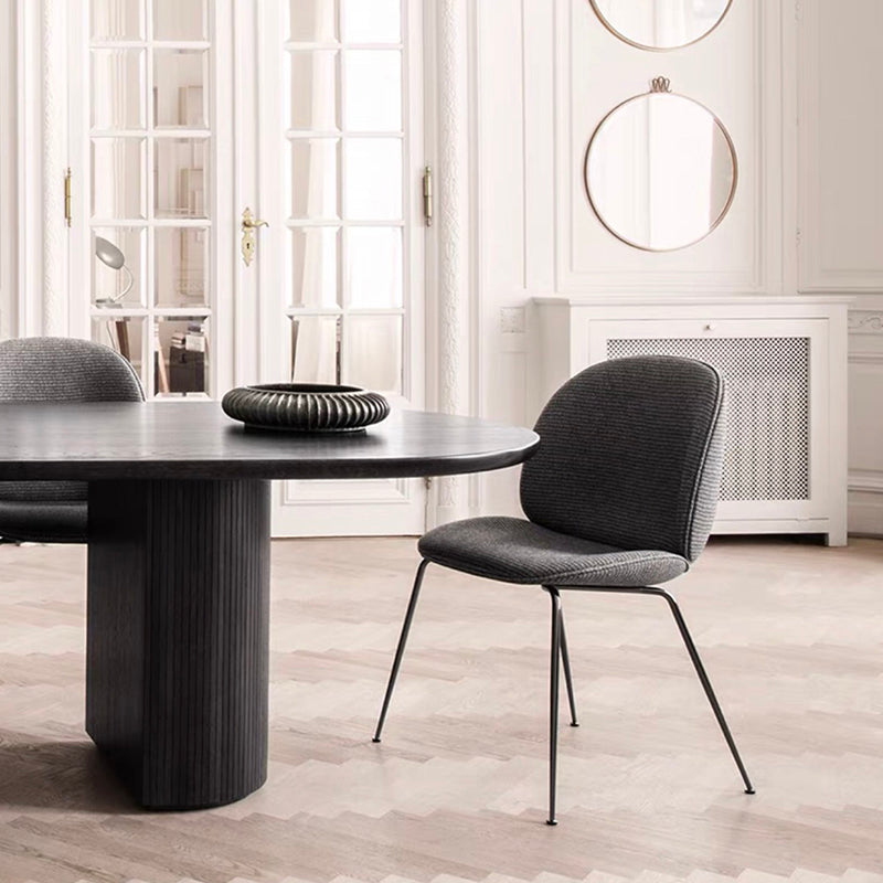 Mesa moderna ovalada con pedestal doble, mesa fija de madera maciza negra