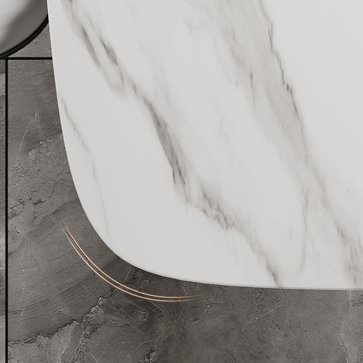 Table à manger rectangulaire en pierre frittée de luxe, blanche, avec base à double piédestal