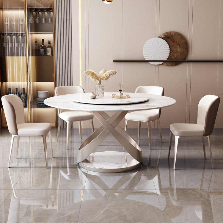Mesa de comedor redondo Mesa de cena de pedestal de piedra de estilo de lujo con placa giratoria