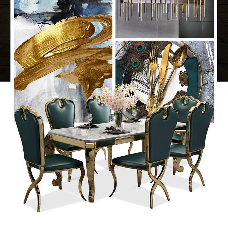 Rectangle Shape Luxury Style Dining Table Marble Fixed Table for Kitchen