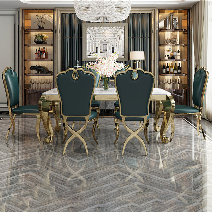 Rectangle Shape Luxury Style Dining Table Marble Fixed Table for Kitchen