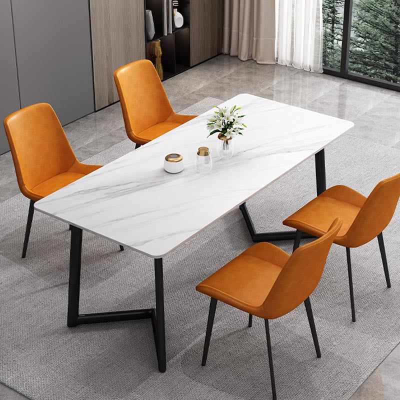 Industrial Sintered Stone Table Restaurant Rectangle Table with Double Pedestal Base