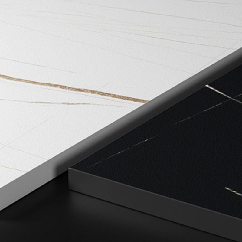 Mesa de cocina rectangular de lujo con superficie de piedra sinterizada y pedestal doble en dorado