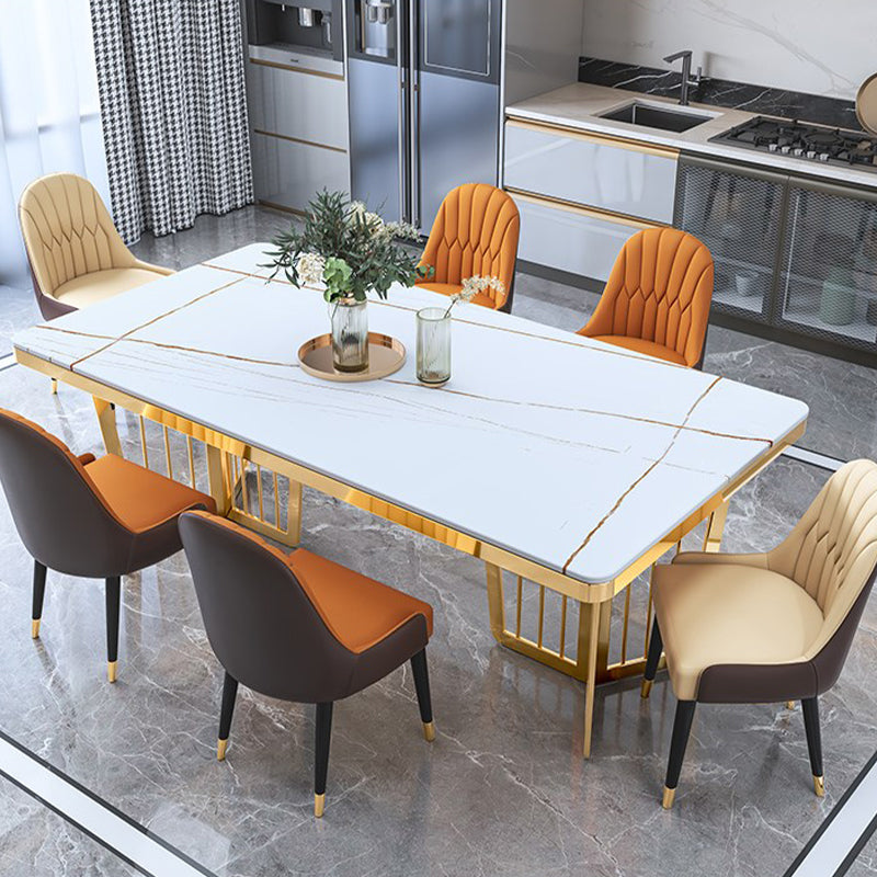 Sintered Stone Dining Table Traditional Luxury Dining Table with Gold Frame for Kitchen