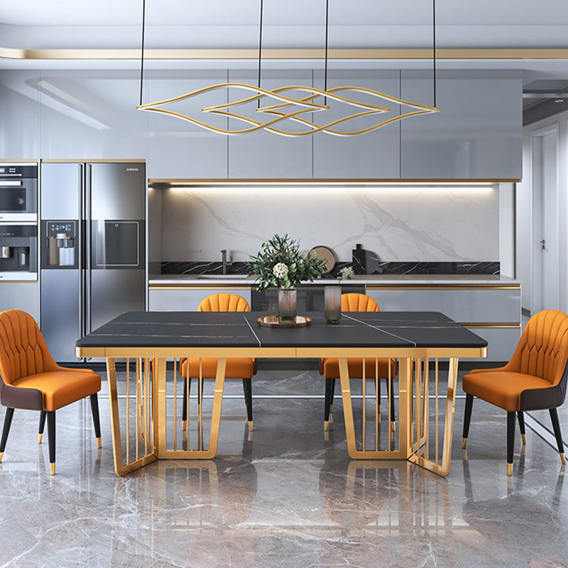 Sintered Stone Dining Table Traditional Luxury Dining Table with Gold Frame for Kitchen