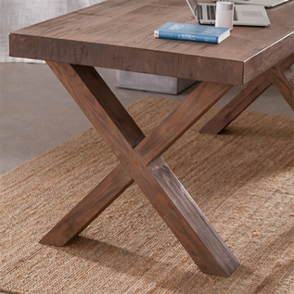 Table à manger rectangulaire industrielle en bois de pin avec double piédestal pour restaurant