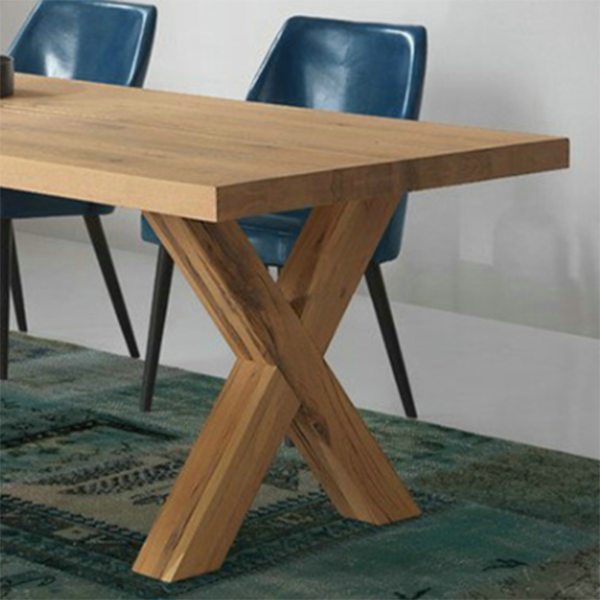 Table à manger rectangulaire industrielle en bois de pin avec double piédestal pour restaurant