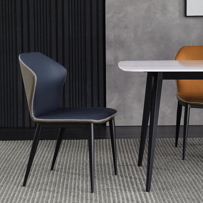 Chaise de salle à manger sans bras à oreilles de conception industrielle, chaise latérale de salle à manger en cuir