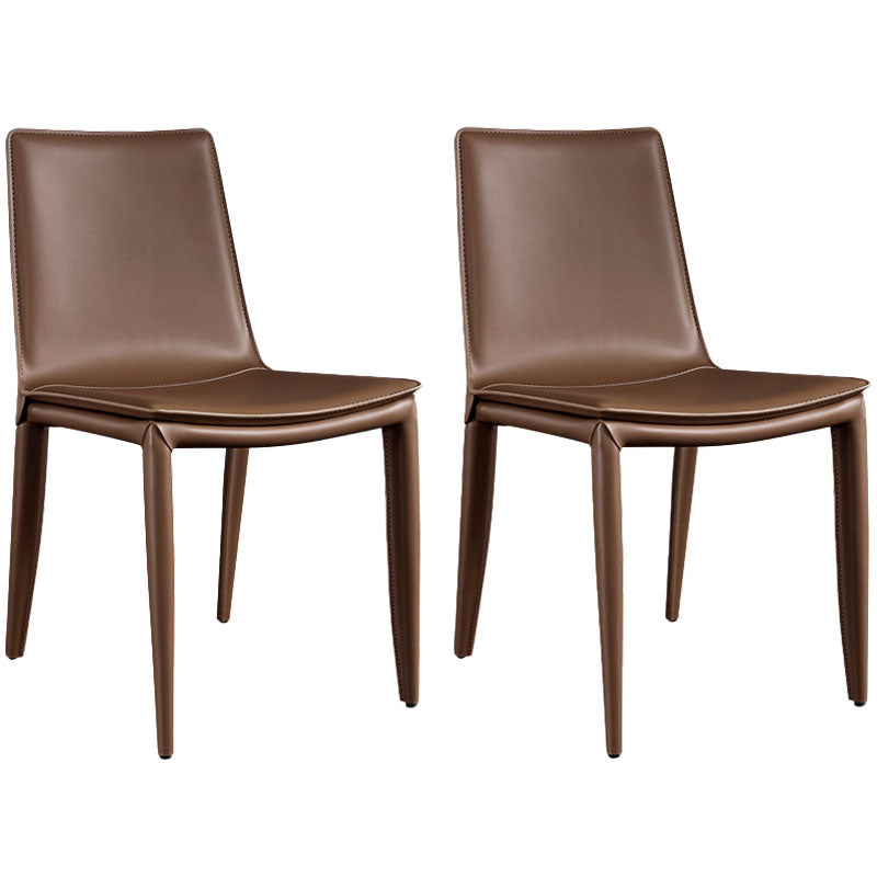 Silla sin brazos de comedor de cuero moderno, sillas de comedor de metal para uso doméstico