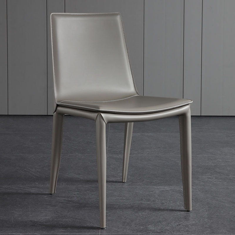 Silla sin brazos de comedor de cuero moderno, sillas de comedor de metal para uso doméstico