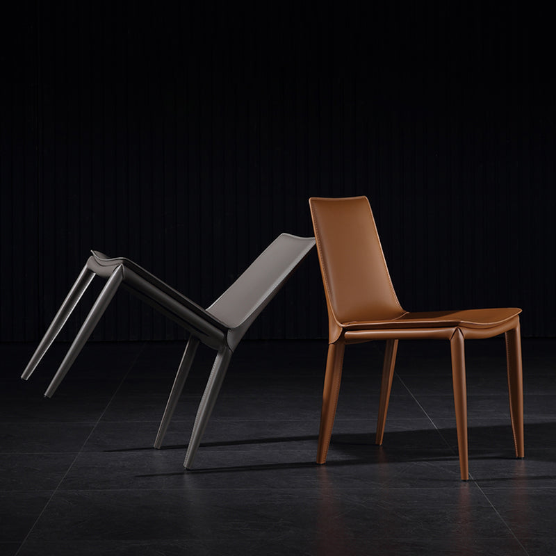 Silla de comedor sin brazos de cuero contemporánea Sillas de comedor de metal