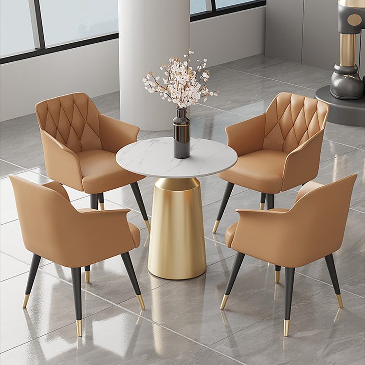 Silla de comedor con brazo de metal Glam, silla lateral de piel sintética para uso en restaurantes
