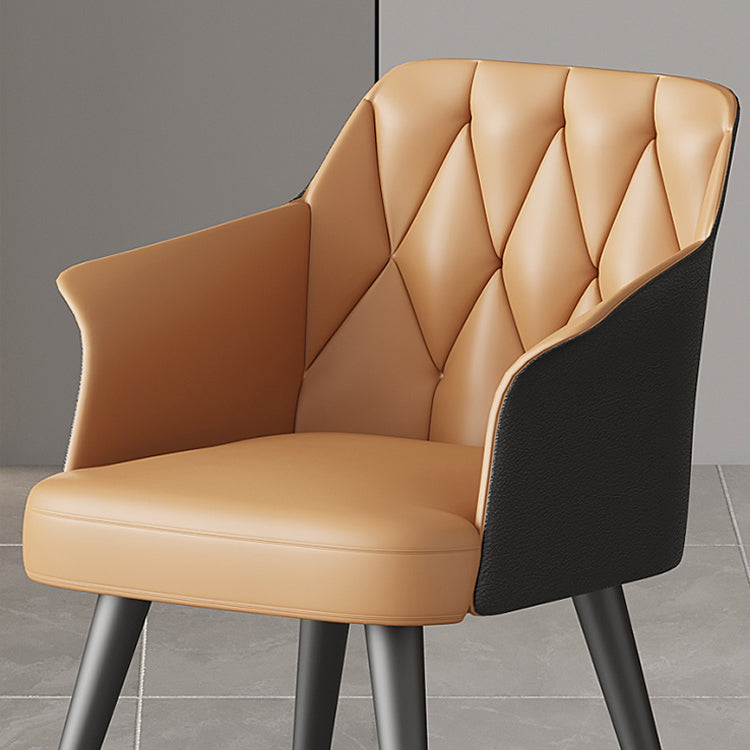 Silla de comedor con brazo de metal Glam, silla lateral de piel sintética para uso en restaurantes