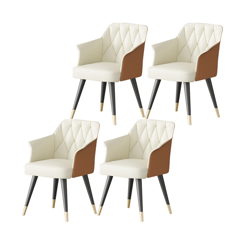 Silla de comedor con brazo de metal Glam, silla lateral de piel sintética para uso en restaurantes