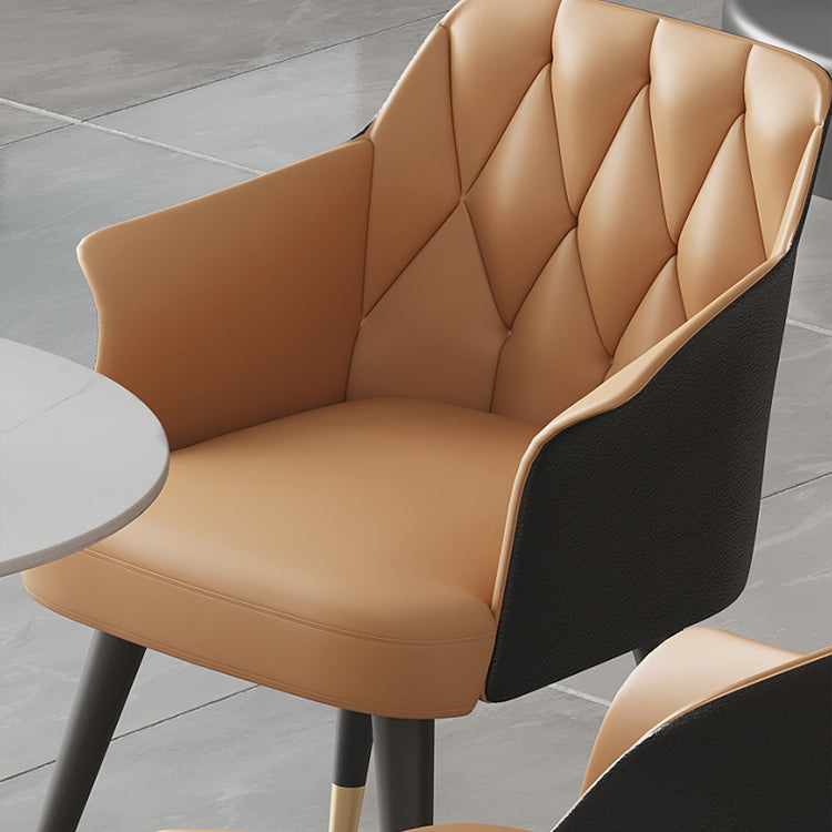 Silla de comedor con brazo de metal Glam, silla lateral de piel sintética para uso en restaurantes