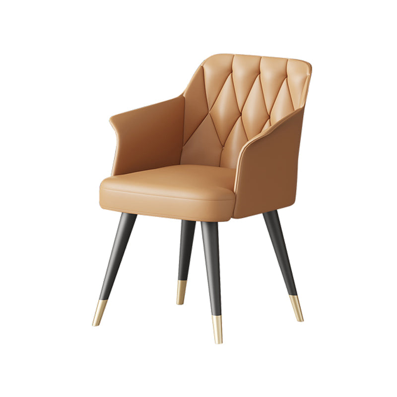 Silla de comedor con brazo de metal Glam, silla lateral de piel sintética para uso en restaurantes