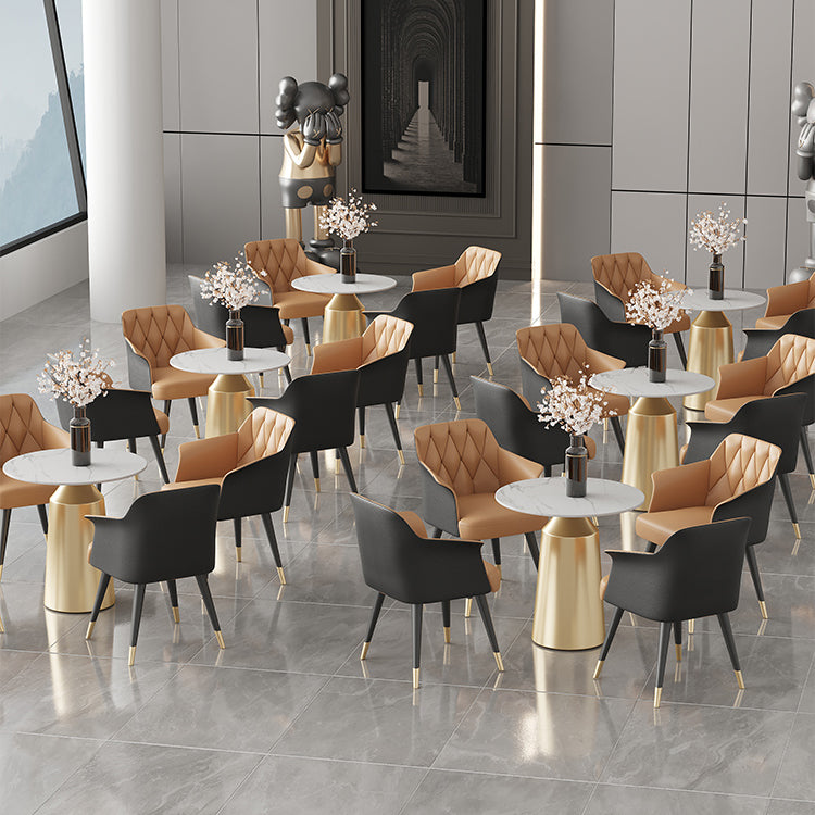 Silla de comedor con brazo de metal Glam, silla lateral de piel sintética para uso en restaurantes