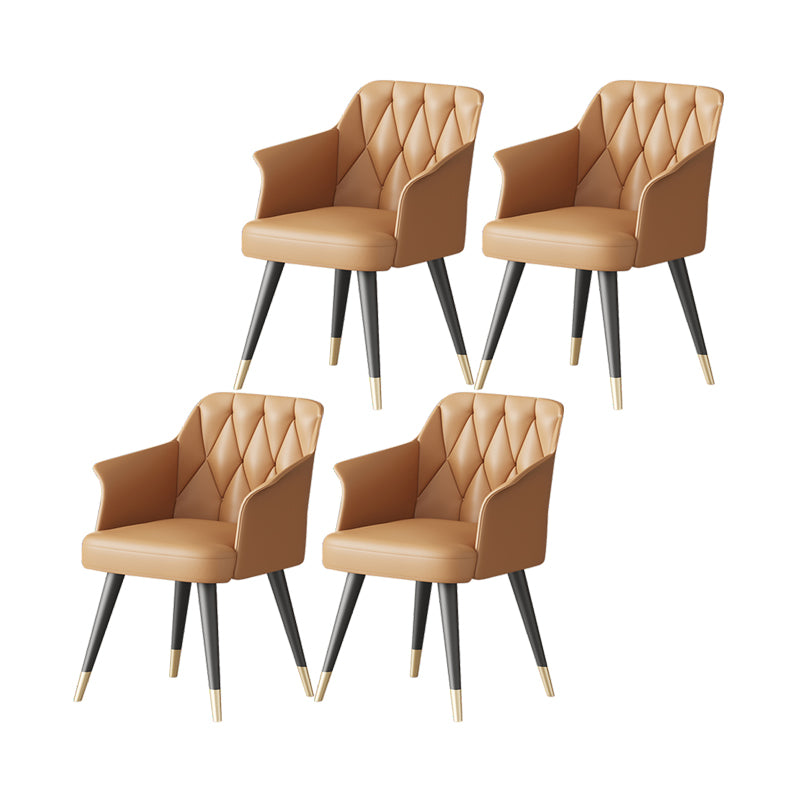 Silla de comedor con brazo de metal Glam, silla lateral de piel sintética para uso en restaurantes