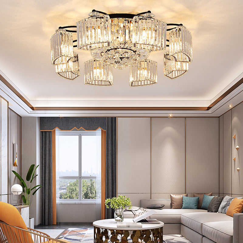 Contemporary Geometric Flush Light Fixture Crystal Flushmount Lighting in Black