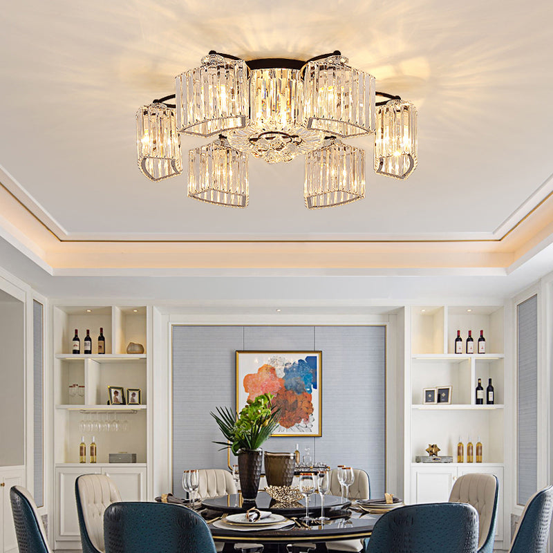 Contemporary Geometric Flush Light Fixture Crystal Flushmount Lighting in Black