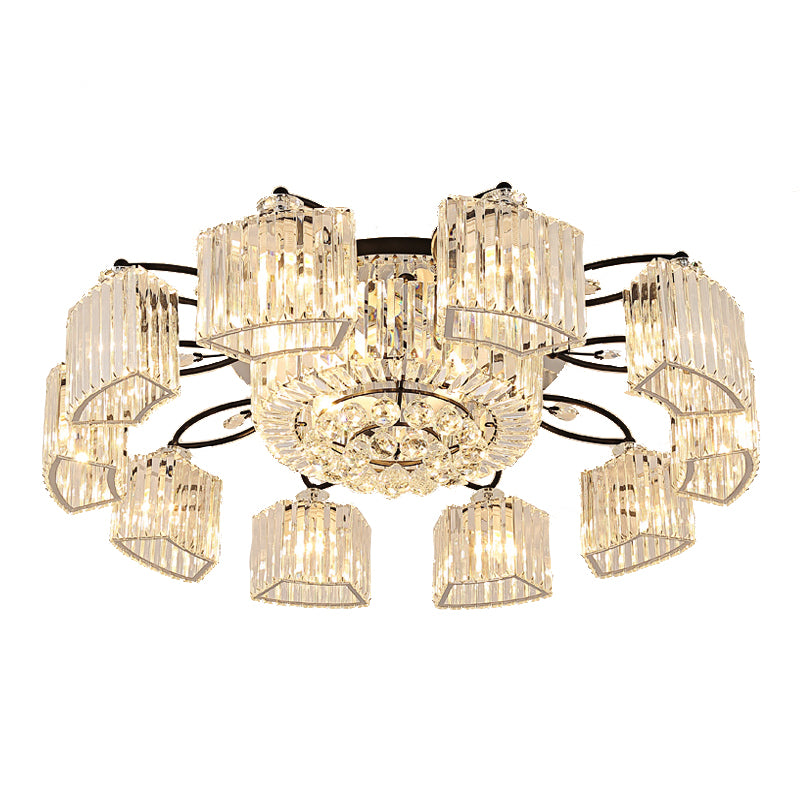 Contemporary Geometric Flush Light Fixture Crystal Flushmount Lighting in Black