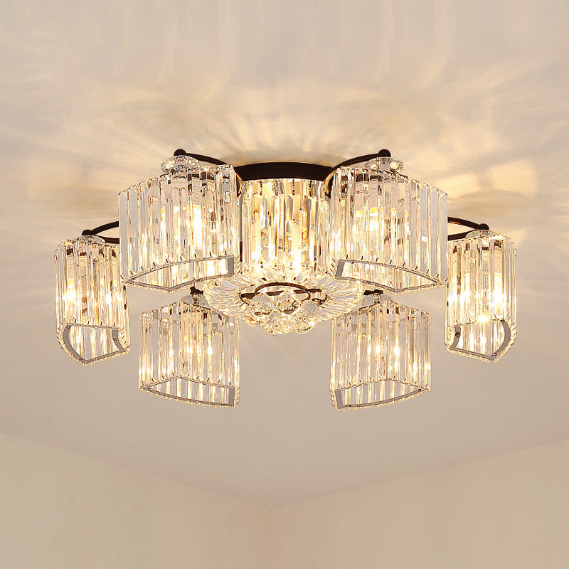 Contemporary Geometric Flush Light Fixture Crystal Flushmount Lighting in Black