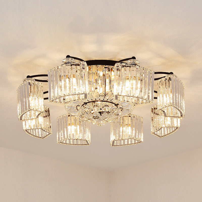 Contemporary Geometric Flush Light Fixture Crystal Flushmount Lighting in Black