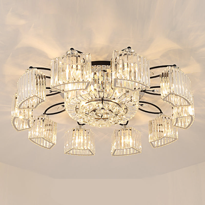 Contemporary Geometric Flush Light Fixture Crystal Flushmount Lighting in Black