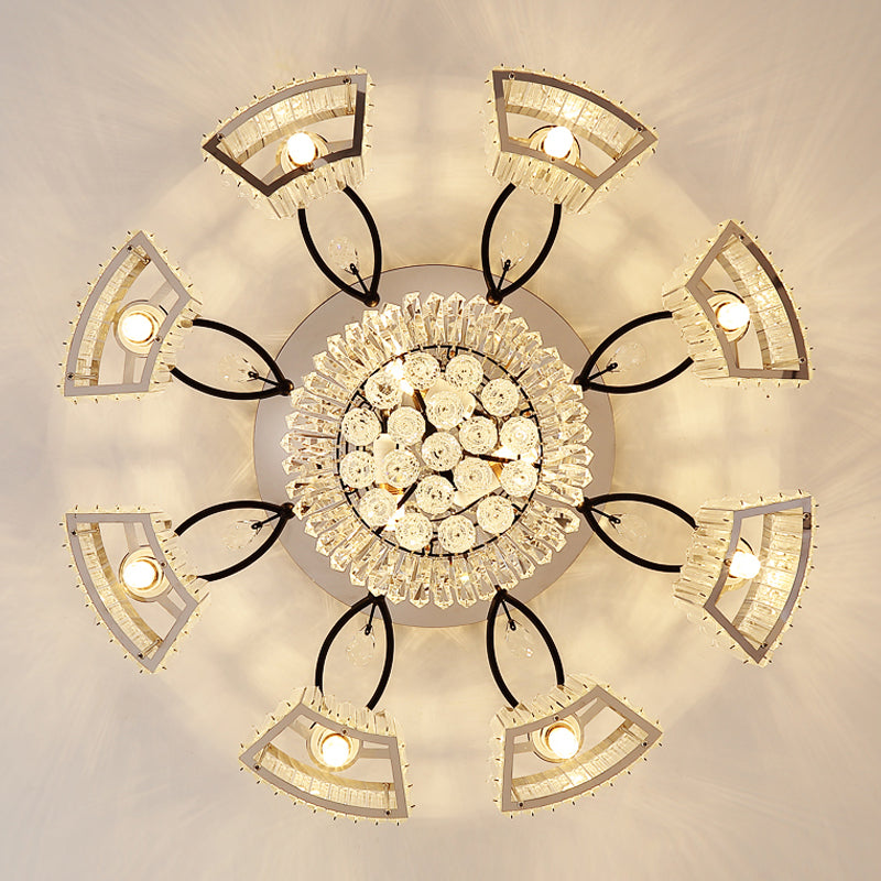 Contemporary Geometric Flush Light Fixture Crystal Flushmount Lighting in Black