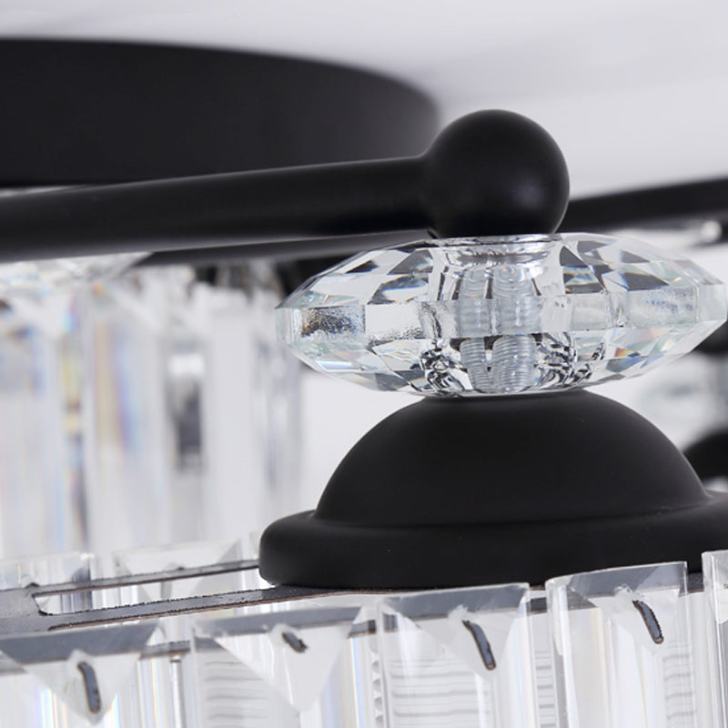 Contemporary Geometric Flush Light Fixture Crystal Flushmount Lighting in Black