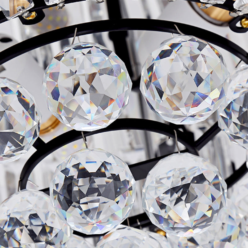 Contemporary Geometric Flush Light Fixture Crystal Flushmount Lighting in Black
