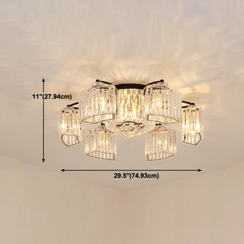 Contemporary Geometric Flush Light Fixture Crystal Flushmount Lighting in Black