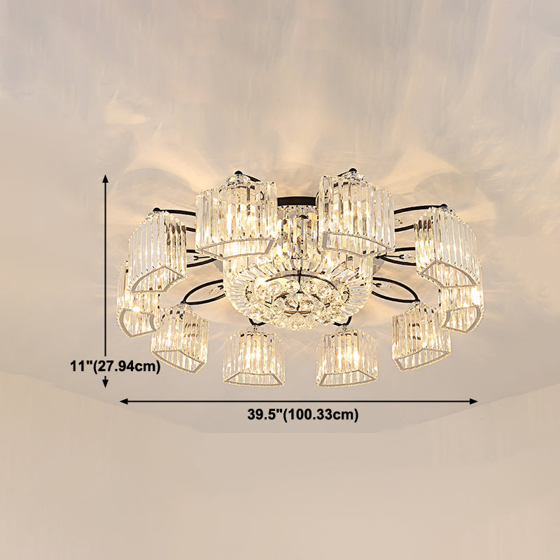Contemporary Geometric Flush Light Fixture Crystal Flushmount Lighting in Black